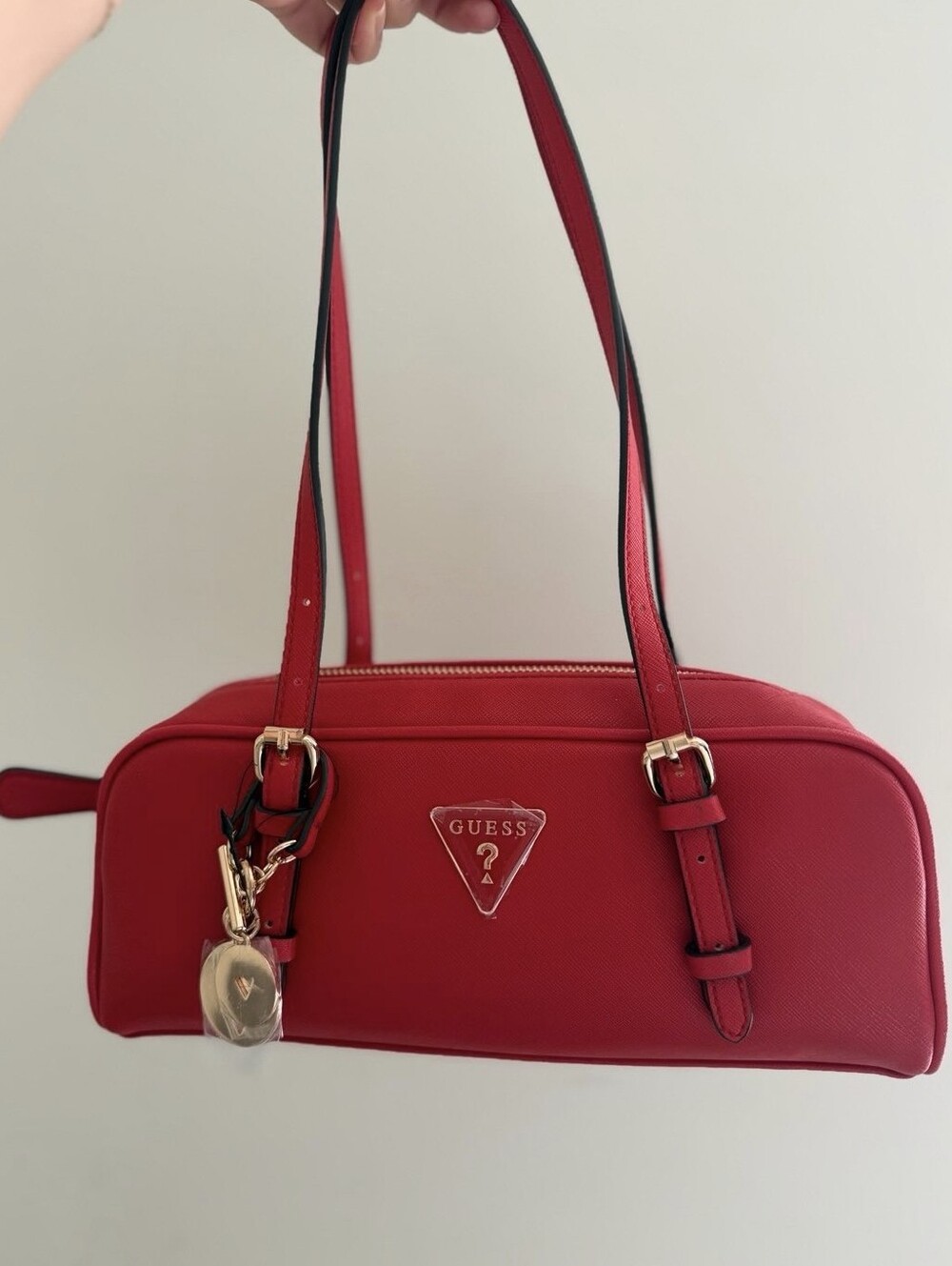 GUESS Red Saffiano Shoulder Handbag